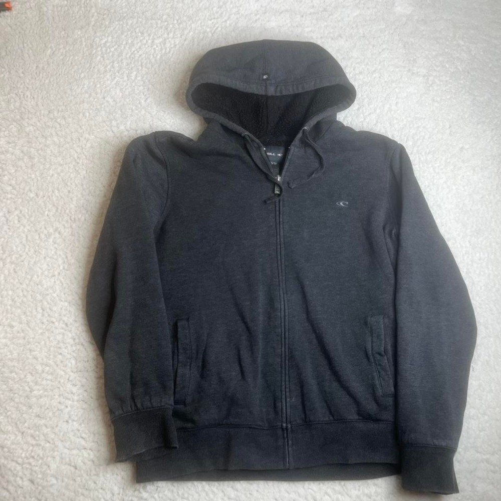 Y2K O'Neil men's grey black Sherpa‎ lined full zip hoodie surf skate warm M